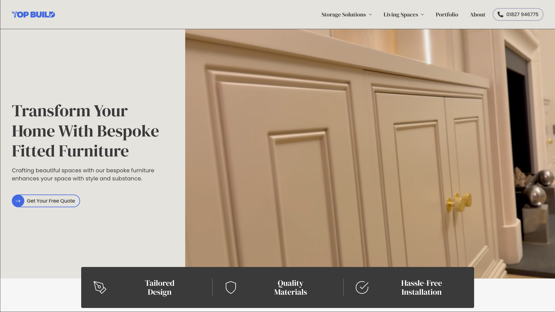 A refined design. Using muted colours, large images, and a strong primary call to action helped TopBuild feel that their website now reflects their high-end brand.